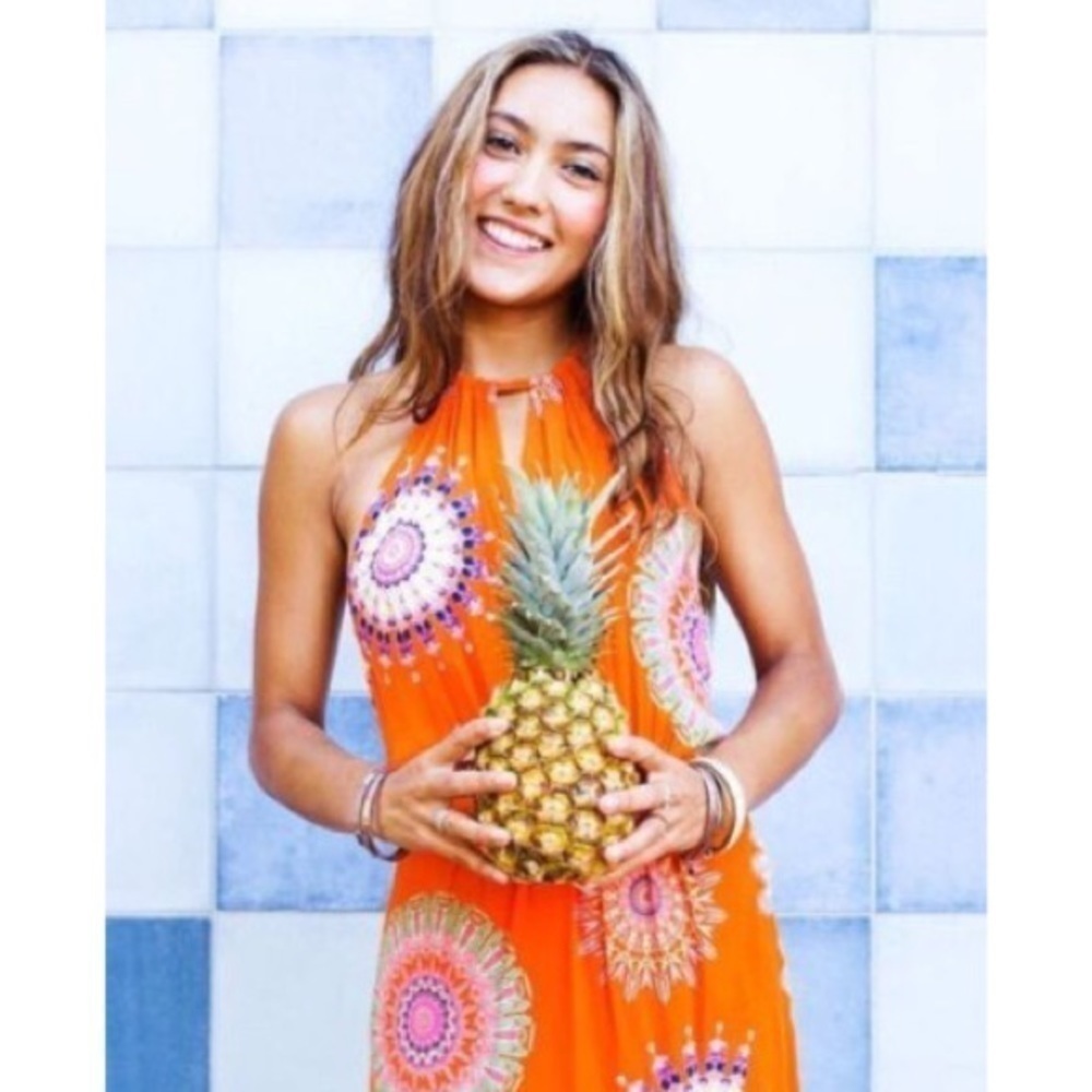 Anthropologie Floreat Livia Halter Dress Printed Orange Size 8 Petite